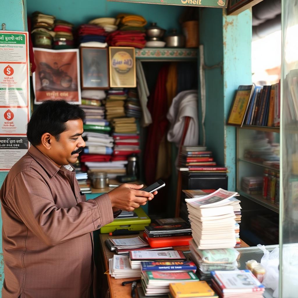 Retailer sending money to a customer's bank account from a small shop